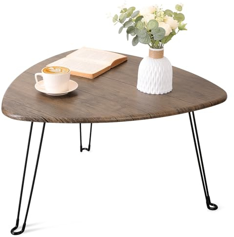 Klappbarer Couchtisch für Wohnzimmer, kleiner Holz-Klapptisch mit Stahlbeinen, hellbraun, dreieckiger Couchtisch, Mitte des Jahrhunderts, moderner Bodenschreibtisch, niedriger Tisch für kleine