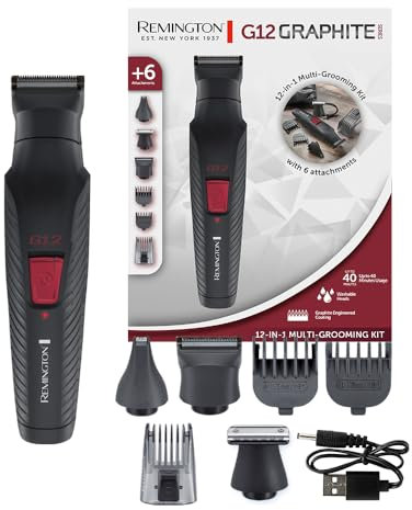 Remington 12-in-1 All-in-One Trimmer, Multi-Grooming Kit for Face, Beard, Body & Hair, 6 Attachments, Precision Detail, Nose & Ear, Self-Sharpening Blades, USB Rechargeable – PG2120