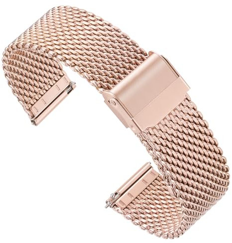 Zehior Stainless Steel Thick Mesh Watch Band for Men Women Quick Release Safty Clasp Metal Watch Strap Rose Gold 16mm