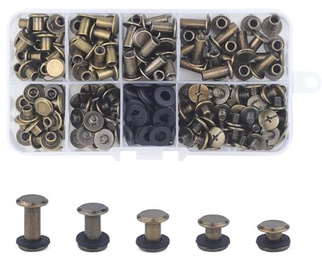 MABAHON 100 Pièces Vis Chicago Screws 4/5/6/8/10/12 mm Rivet a Visser vis Métal Clou Rivets bouton Chicago pour Bricolage Cuir, Livre, Album Photo, Ceinture en Cuir Bronze