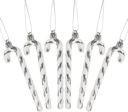Glitter Candy Cane Christmas Tree Hanging Ornaments for Winter Holiday Home Decorations (Silver)