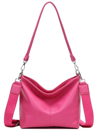 ITALYSHOP24 Damen Tasche Shopper Brusttasche Hobo Bag Schultertasche Crossbody Umhängetasche Beuteltasche Handtasche Crossover BodyBag Leder Optik Pink