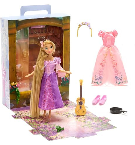 Disney Store Official, Enredados, Rapunzel, muñeca Story, 28 cm/11 '', con Juguete de Pascal, 2 atuendos, Accesorios, Paquete para Colorear y Actividades, para Mayores de 3 años