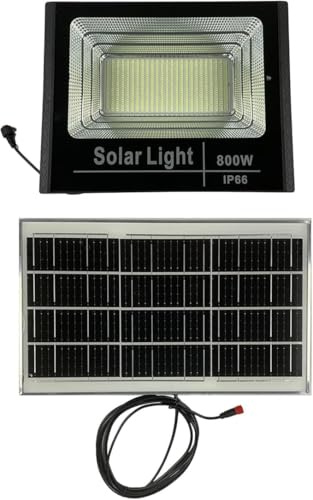 SQUADO Faretto a LED da 800W SMD con Pannello Solare, Sensore Crepuscolare e Telecomando [Classe di efficienza energetica A+++]