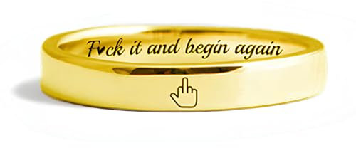 Mantra-Ring für den Mittelfinger, F*ck It and Begin Again S925 Sterling Silberring mit Mittelfingerzeichen, ermutigender, inspirierender Mantra-Ring für den Mittelfinger für sie (Gold,9)
