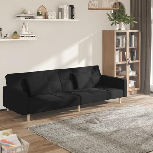 Hommdiy Schlafsofa 2-Sitzer mit 2 Kissen,mit schlaffunktion Schwarz Stoff