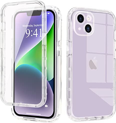 LAPOPNUT Coque pour iPhone 15 Coque Transparente Silicone 360 Degrés Protection Intégrale Antichoc et Anti-Rayures Fine Étui Tactile Deux Couches Case Housse pour Apple iPhone 15