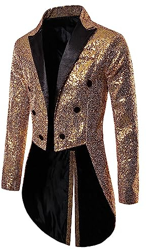 Rrongwn Herren Pailletten Frack Herren Steampunk Frack Mantel Gothic Gehrock Mittelalter Männer Zirkus Ringmaster Kostüm Pailletten 70Er Disco Glitzerjacke Karneval Kostüm