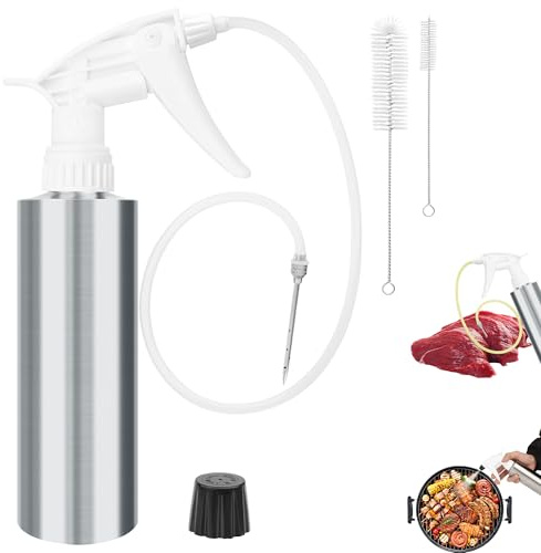 2in 1 BBQ Spray Bottle, AHIER Turkey Marinade Injector Stainless Steel Grill Spray Bottle & Meat Injector with 2 PCS Cleaning Brush