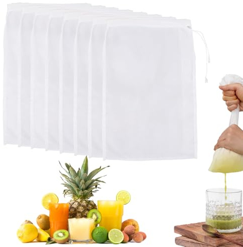 8 Nussmilchbeutel Wiederverwendbar Nylon Käsetuchbeutel zum Abseihen Waschbarer Nussbeutel Sieb 30×20 cm Feines Netzbeutel-Sieb zum Abseihen von Fruchtsäften, Kaffee, Tee, Joghurt, Käse, Tofu