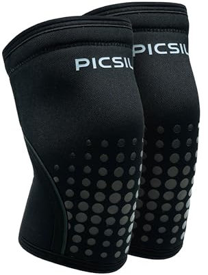 PICSIL Ginocchiere rigide in neoprene da 7/10 mm, 2 ginocchiere per il crosstraining, il powerlifting e il sollevamento pesi, per tutti gli atleti, unisex (Moonless 7mm, M)