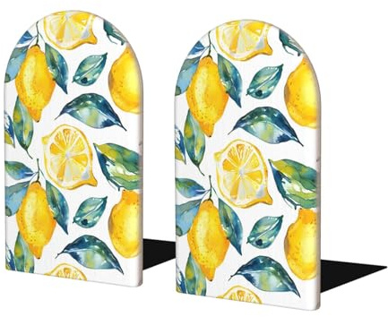 Mexpekil Set di 2 fermalibri decorativi in legno per libri pesanti, motivo foglia di limone, antiscivolo, per ufficio, scuola e ufficio