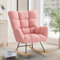 Ckaff Fauteuil à Bascule, Rocking Chair, Fauteuil Allaitement, Chaise à Bascule Scandinave en Matériau Sherpa avec Pieds en Bois pour Chambre d' Enfant Salon Balcon, Rose