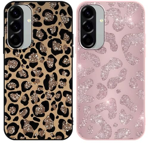 Yirlbey 2 Stück Handyhülle für Samsung Galaxy A56 Hülle 6,7, Aesthetic Muster Glitzer Motiv Design Weiche TPU Ultra Dünn Bunt Silikon Schutzhülle Kratzfeste Stoßfest Bumper Case für Mädchen, Leopard