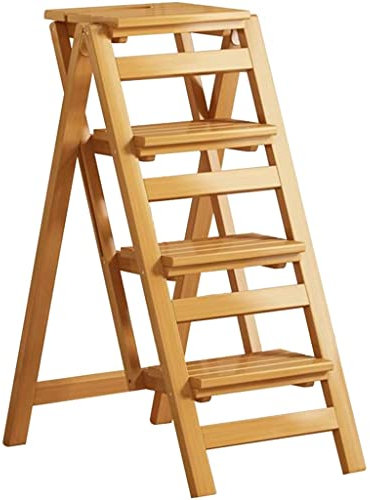Portable Folding Wooden Library Stool MultiLayer Step Ladder Versatile Office Chair Dining Chair Planter StandPrimary Color Size: 91 * 73 cm