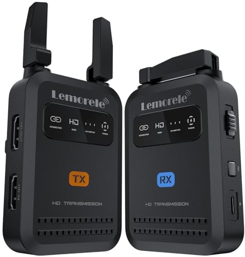 Lemorele Wireless HDMI Transmitter and Receiver - 656FT/200M,1080P@60Hz Low Latency(50ms)Wireless Video Transmission,1TX Up to 4RX,TuTuPlay App Preview,Plug & Play for Filmmakers,Live Streaming(Black)