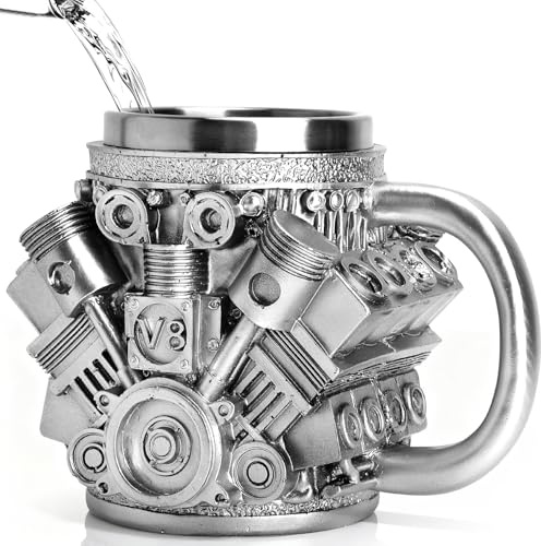 V8 Motor Cup Edelstahlbecher Creative Mechaniker geschenk mit V8 design becher motorbecher & auto tasse Geschenkidee für Männer, werkstatt tasse für Autos liebhaber 250ml