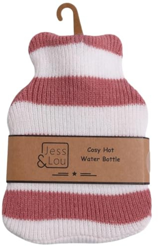 Jess & Lou Mini Hot Water Bottles Soft Knitted Pattern Design Gift Idea (Pink and White Stripe)