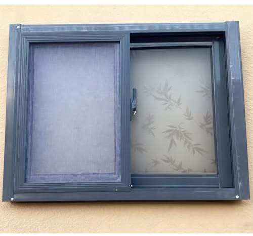 Kellerfenster, Schiebefenster, mit Milchglas und Fliegengitters, geeignet for Keller, Badezimmer, Wohnungen, Wohnwagen und Garagen.(50x40 cm)