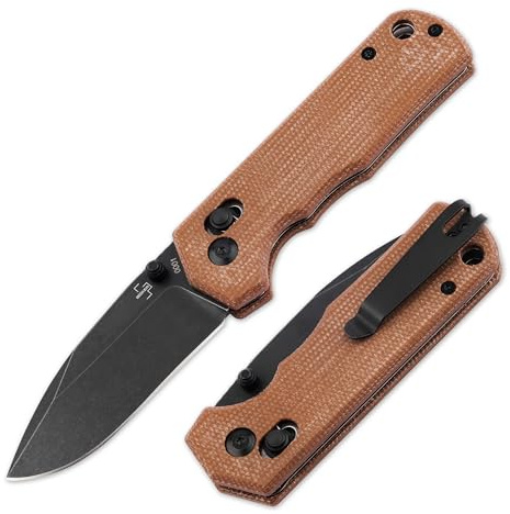 BÖKER PLUS® Rockstub Brown Micarta - Einhandmesser mit Sandvik Klinge schwarz - Crossbar Lock Messer kompakt mit Micarta Griff braun - Taschenmesser klein mit Daumen-Pin - Profi Outdoor Klappmesser