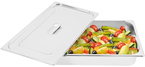 Bdneygtyr Juego de 4 recipientes GN 1/1 de acero inoxidable 201 con tapa, 7,5 l, para platos y calentadores de alimentos, para restaurantes, buffet y catering (plata)