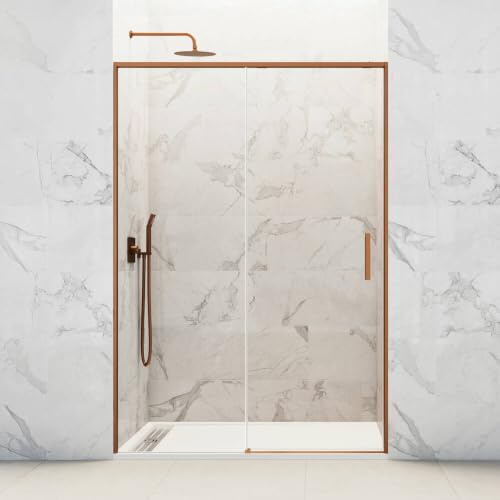 Imex - Box doccia frontale oro rosa spazzolato, 160 cm, 1 fisso + 1 scorrevole + pannello laterale fisso, in vetro reversibile da 6 mm, larghezza adattabile e 195 cm di altezza
