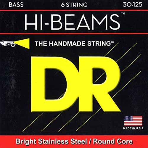 DR Strings Hi-Beam MR6-30 – E-Bass Saiten, 6-Saiter Set, Edelstahl, Rundkern, Medium 30-125