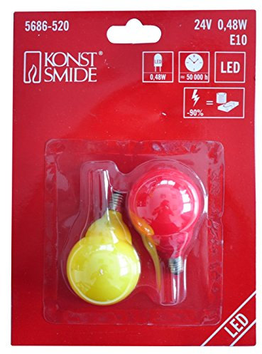 Konstsmide LED Birne für Biergartenketten, 2er-Blister, 3 rote / 3 gelbe Dioden, 24V, 0.24W, E10 Schraubgewinde - 5686-520