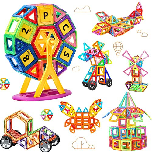 morkka Magnetische Bausteine, Magnetspielzeug Magneten Kinder Magnetbausteine Magnet Spielzeug Magnetspiele für Kinder Geschenk ab 3 4 5 6 7 8 Jahre Junge Mädchen Bauklötze Kinderspielzeug(82 PCS)