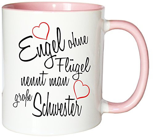 Mister Merchandise Tasse à café Ange sans ailes nennt Man Grande sœur Sister Famille Naissance Enceinte Bébé Tasse à thé Blanc/rose
