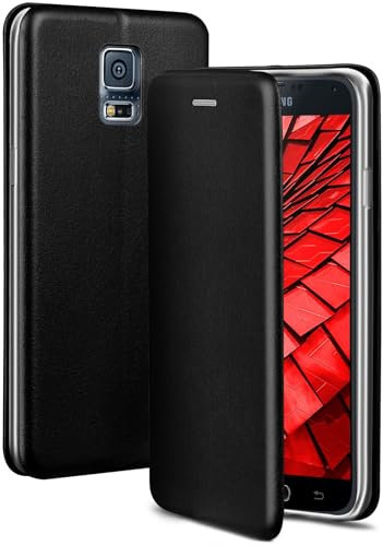 ONEFLOW Business Case für Samsung Galaxy S5 / S5 Neo Handyhülle klappbar mit Standfunktion, Klapphülle Flipcase Cover Dünn, PU Leder Hülle mit Kartenfach, 360 Grad Schutzhülle, Schwarz