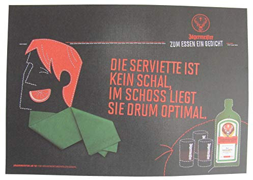 Jägermeister - Platzdeckchen aus Papier 38,5 x 26,8 cm - Die Serviette ist kein Schal, im Schoss liegt sie Drum optimal