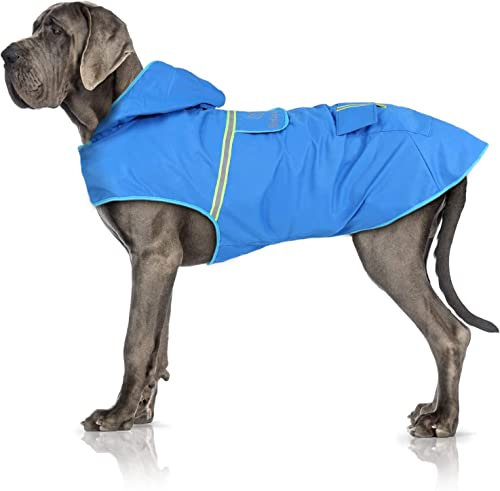Bella & Balu Hunderegenmantel - Wasserdichter Hundemantel mit Kapuze und Reflektoren für trockene, sichere Gassigänge, den Hundespielplatz und den Urlaub mit Hund (M - Orange), hundewindeln