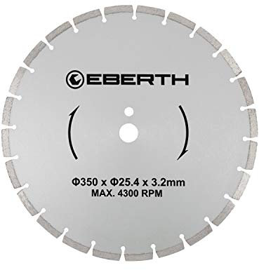 EBERTH Trennscheibe Diamanttrennscheibe für Stein, Beton, Fliesen und Feinsteinzeug, Diamantscheibe mit 350mm Durchmesser, 25,4mm Bohrung, 3,2mm Stärke, Diamant Trennscheibe f. Granit, Keramik, Marmor