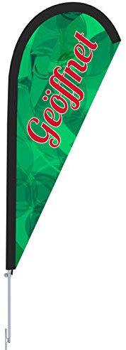 Vispronet Beachflag - Geöffnet versch. Farben ✓ versch. Halterungen ✓ Tropfenform ✓ Höhe 2,04 m ✓ Indoor & Outdoor (mit Erdspieß, Grün-Rot)