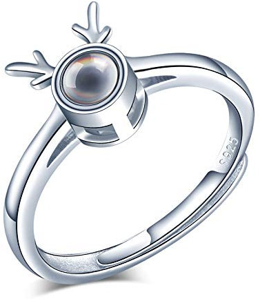 Yumilok Damen Ring mit Hirsch aus 925 Sterling Silber Projektion Ring I Love You im 100 Sprachen Ehering Verlobungsring verstellbar Bild im Stein