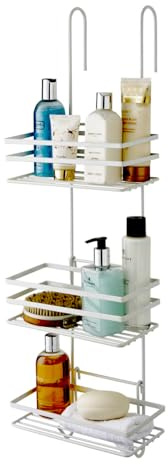 Direct Online Houseware Stylish Rust-Proof Premium 3-Tier Hanging Shower Caddy - Large Hanging Metal Storage Racking - 79 H x 25 W x 12 D - 2 Year Rust-proof Guarantee (White)