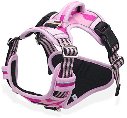 Harnais Chien Anti Traction, Harnais pour Chien Grand Moyen Réfléchissant Réglable Gilet Chien avec Poignée Respirante Harnais Poitrine de Sport sans Traction Rose Camou XL