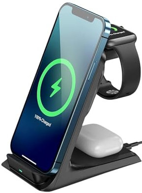 Wireless Charger, AGPTEK 3 in 1 Induktive Ladestation Schwarz