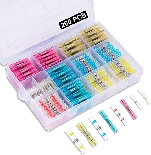 Lötverbinder Set, 260stk 10-26AWG Stoßverbinder Set Kabelverbinder Wasserdicht Schrumpfverbinder Kabel Verbinden Stossverbinder für Mähroboterdraht Heimwerker Kfz Motorbootes Motorrad Anhänger