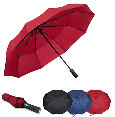 Prudiut Paraguas de viaje resistente al viento, compacto, ligero, automático, fuerte y portátil, resistente al viento, pequeño paraguas plegable para lluvia, hombres y mujeres
