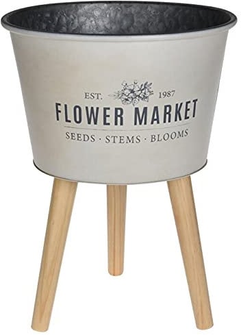 Muddy Hands Metal Plant Pot with Legs Vintage Home Garden Decor Flower Planter Display Stand Holder (White)