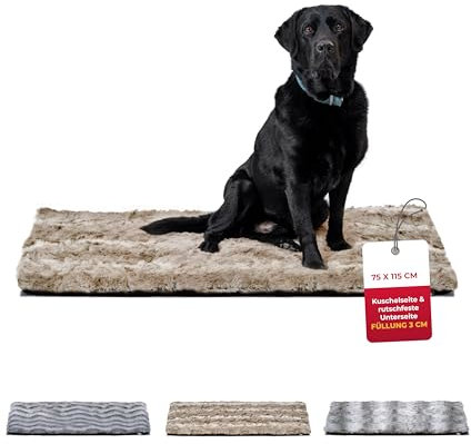 HS-Hundebett® Hundedecke Exklusiv mit Füllung und Anti-Rutsch L (75x115 cm) – Gepolstert & Waschbar – Gemütliche Hunde Kuscheldecke – Sand, Made in DE