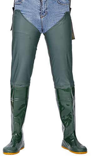 Zyxdk PVC Hüft Wathose, Wasserdichter Hüftstiefel für Männer Frauen, Leichtes Waten mit Verstellbarem Gürtel Schnellverschluss-Schnallen für Angeln & Jagen (Color : Green, Size : US6.5/EU37/UK4.5)