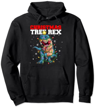 Weihnachtsbaum Dinosaurier Lichterkette Christmas Tree Rex Pullover Hoodie