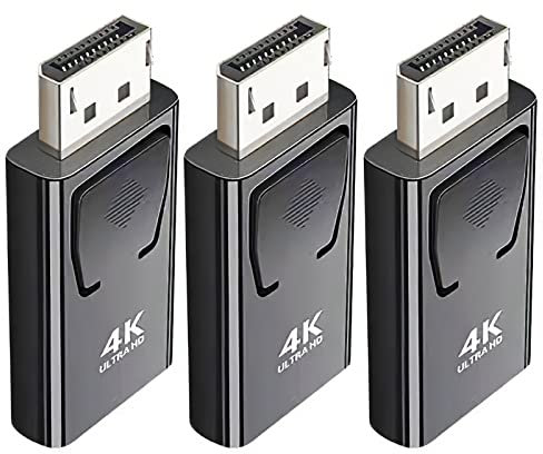 SK DEPOT Displayport to HDMI Adapter(3 pack), 4K DP to HDMI Converter Displayport 1.4V Nickel Plated for Desktop, Laptop, Projector, HDTV (DP Male to HDMI Female, Black & Silver, 3 Pack)