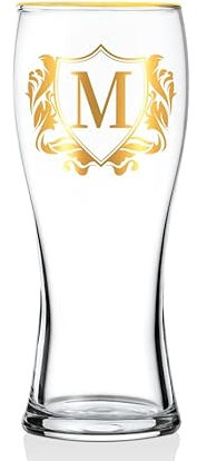 Onebttl Personalised Beer Glass, Custom Alcohol Gifts for Beer Lovers, Unique Birthday, Christmas Gifts for Uncle, Husband, Dad, Boyfriend, with Initial M