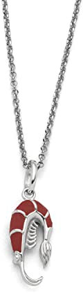 DUR Halskette Nordseekrabbe aus 925 Sterling Silber mit Korallengranulat veredelt, Rot/Silber, 45 cm, K2805