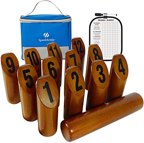 SpeedArmis Gioco di lancio in legno aggiornato, 12 giochi numerati con tabellone segnapunti e custodia per il trasporto, gioco da cortile per interni per tutte le età (design superiore rasato)
