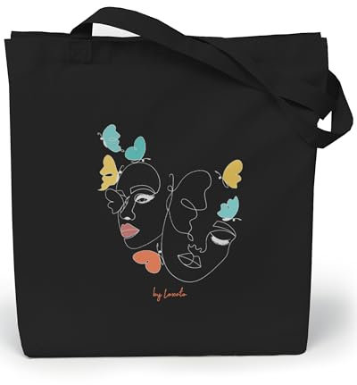 Loxato Tote Bag Negra - Bolsa Tela Negra - Bolsa de Algodón 100% - Bolso Shopper Mujer Negro - Bolsas de Tela Bonitas - Bolsas Reutilizables Compra Algodón